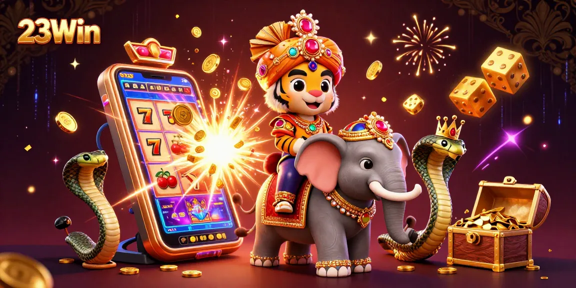 Experience thrilling wins at 23Win with vibrant casino-themed elements and majestic characters.
