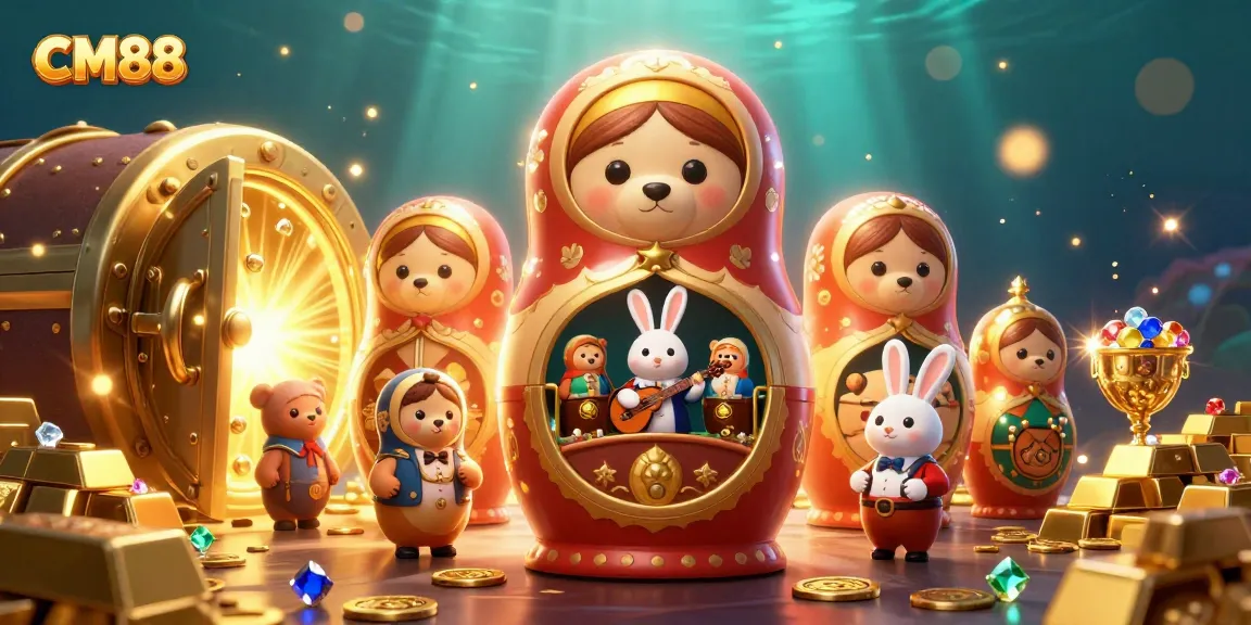 Experience exciting casino gameplay at CM88 with vibrant illustrations of characters and riches.