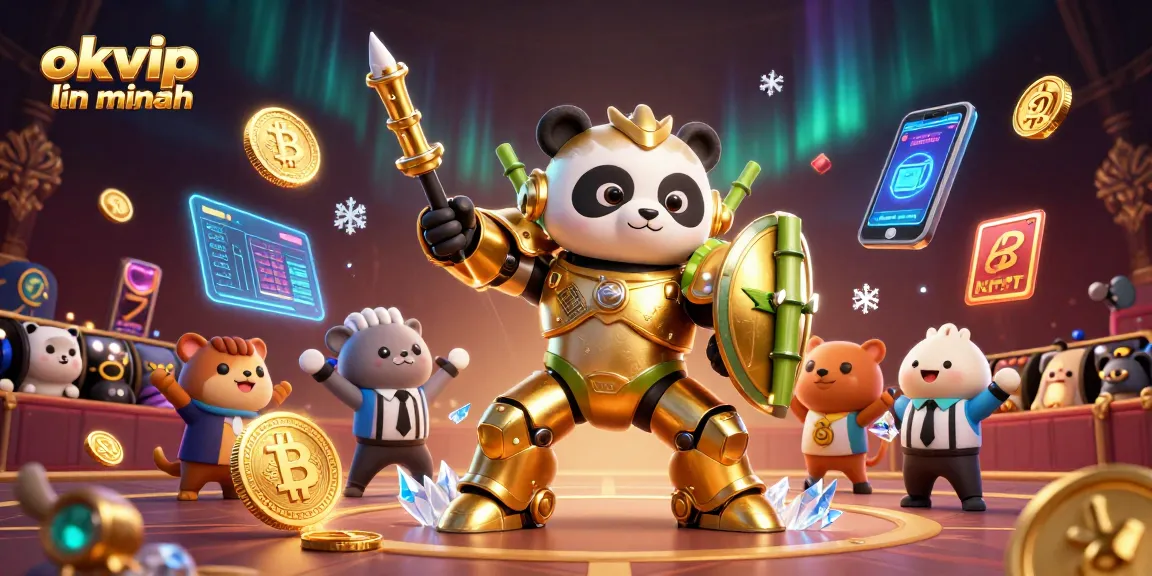 Engage with okvip liên minh's thrilling arena featuring a mech-suit panda battling in a dynamic casino scene.