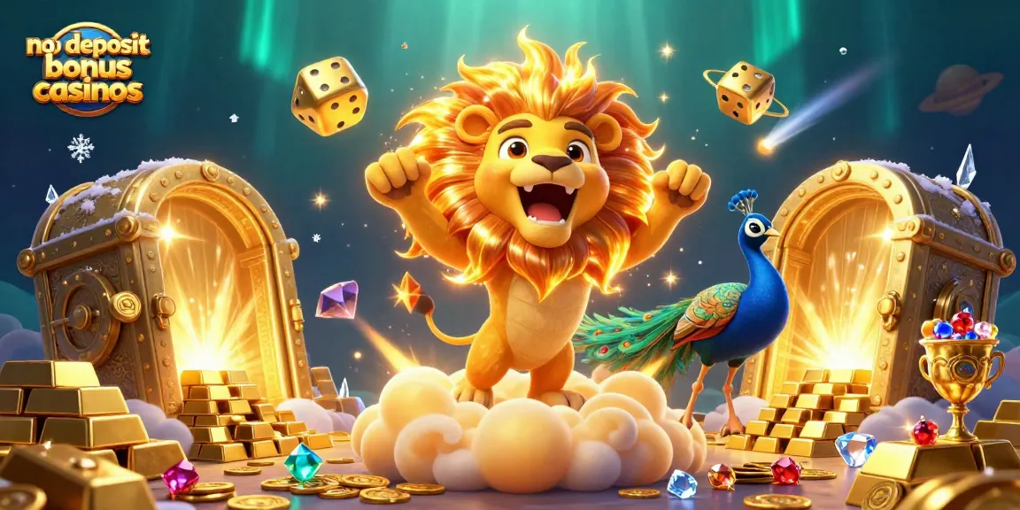 Experience thrilling no deposit bonus casinos with vibrant characters and gold elements in a dynamic 3D scene.