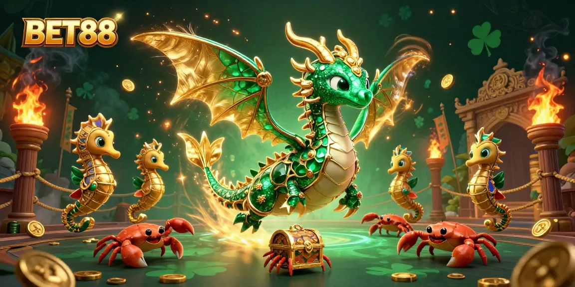 Experience thrilling gameplay at BET88 with a captivating 3D sea dragon and vibrant casino elements.