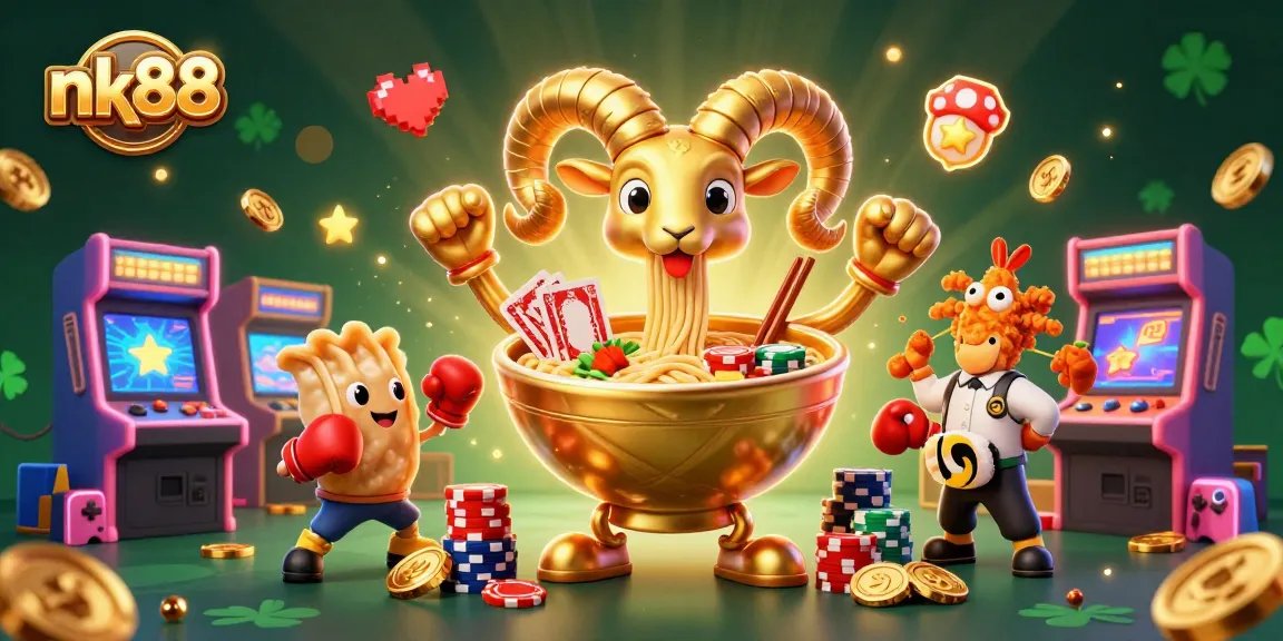 Experience thrilling games at nk88 with a vibrant casino-themed illustration featuring interactive characters.