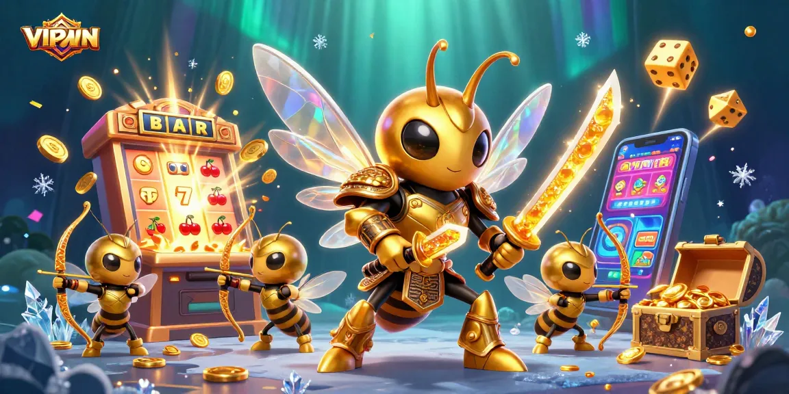 Experience the thrilling games at VIPWIN with a 3D illustration showcasing vibrant casino elements and dynamic characters.