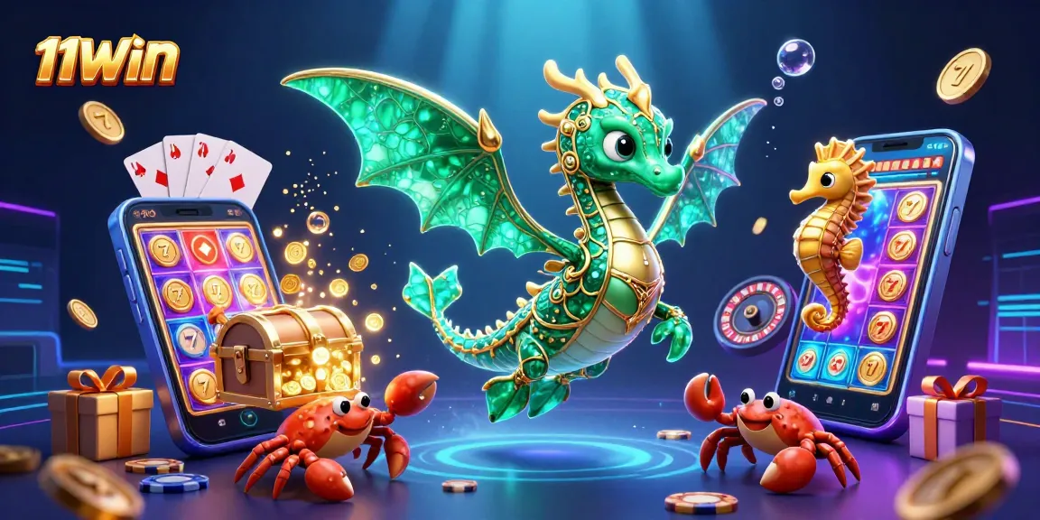 Engage with the vibrant 11WIN slots universe featuring an emerald sea dragon and exciting game elements.