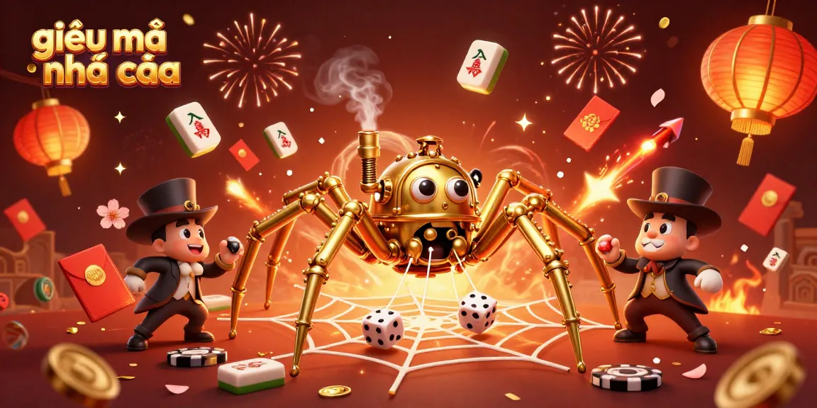Catching unlucky dice in an enchanting atmosphere with giải mã nhà cái, showcasing a steampunk spider.