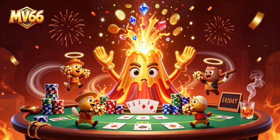 Experience the thrill of MV66 with a vibrant 3D casino scene full of treasures and poker excitement.