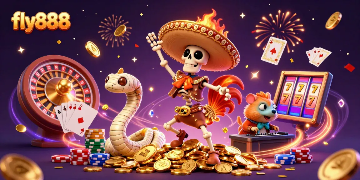 Enjoy the thrilling casino experience with fly888, featuring vibrant characters and golden treasures.