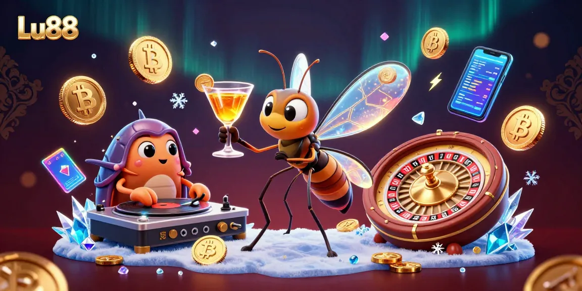 Experience the excitement of Lu88 casino with a dynamic 3D scene featuring playful characters and vibrant gaming elements.
