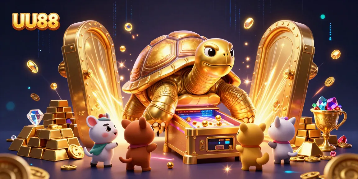 Engage with UU88's colossal golden tortoise pinball, surrounded by treasure and excitement.